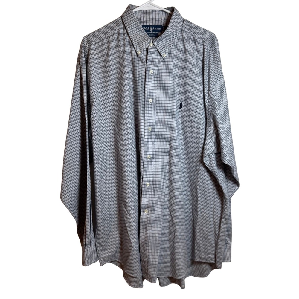 Ralph Lauren Mens XL Blake Blue White Micro Check Cotton Button Down Shirt